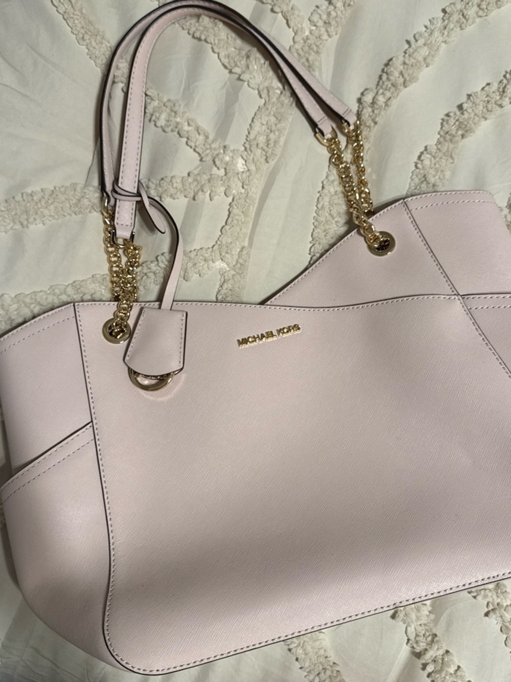 Michael Kors Pale Pink Saffiano Leather Tote with Gold Chain